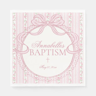 Pink Vintage Fancy Floral Baptism Table Decor Napkins