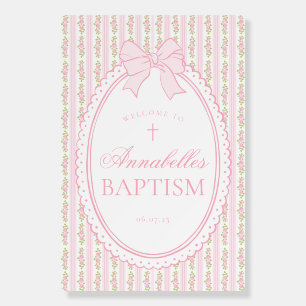 Pink Vintage Fancy Floral Baptism Welcome Sign