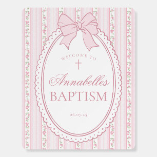 Pink Vintage Fancy Floral Baptism Welcome Sign
