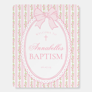 Pink Vintage Fancy Floral Baptism Welcome Sign