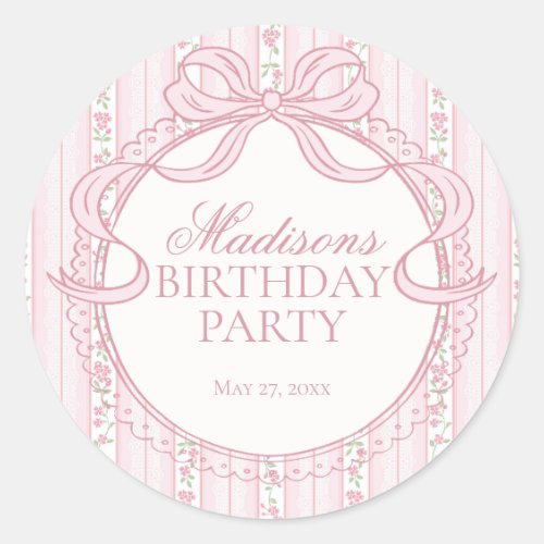 Pink Vintage Fancy Floral Birthday Circle Seal