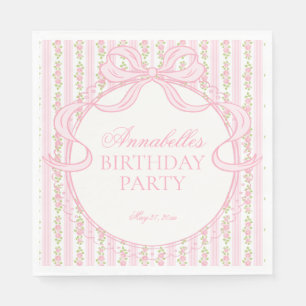 Pink Vintage Fancy Floral Birthday Party Dessert Napkins