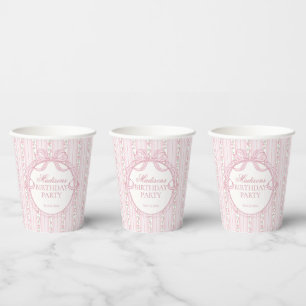 Pink Vintage Fancy Floral Birthday Party Paper Cups