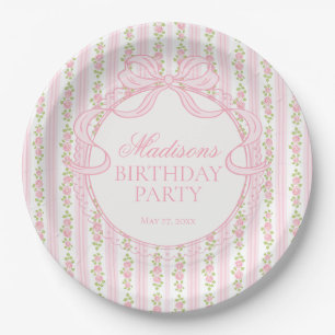 Pink Vintage Fancy Floral Birthday Party Paper Plates