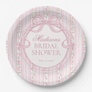Pink Vintage Fancy Floral Bridal Shower Paper Plates