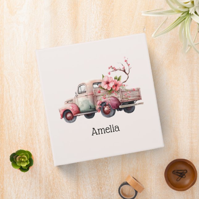 Pink Vintage Farmer's Truck 3 Ring Binder (In Situ)