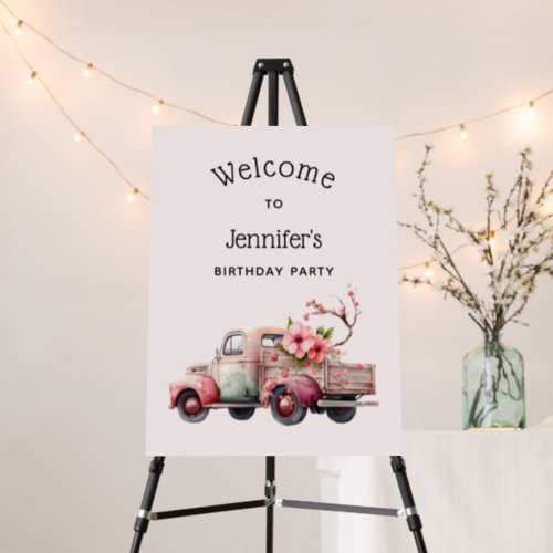 Pink Vintage Farmers Truck Birthday Welcome Foam Board