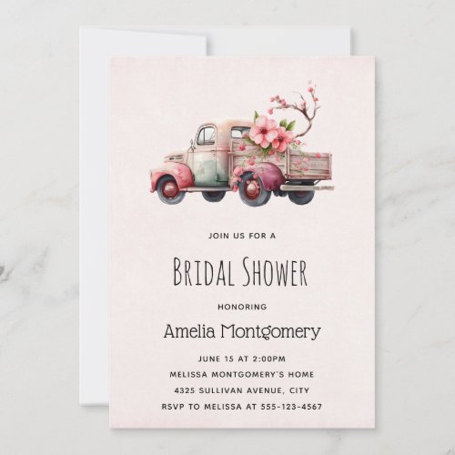 Pink Vintage Farmers Truck Bridal Shower Invitation