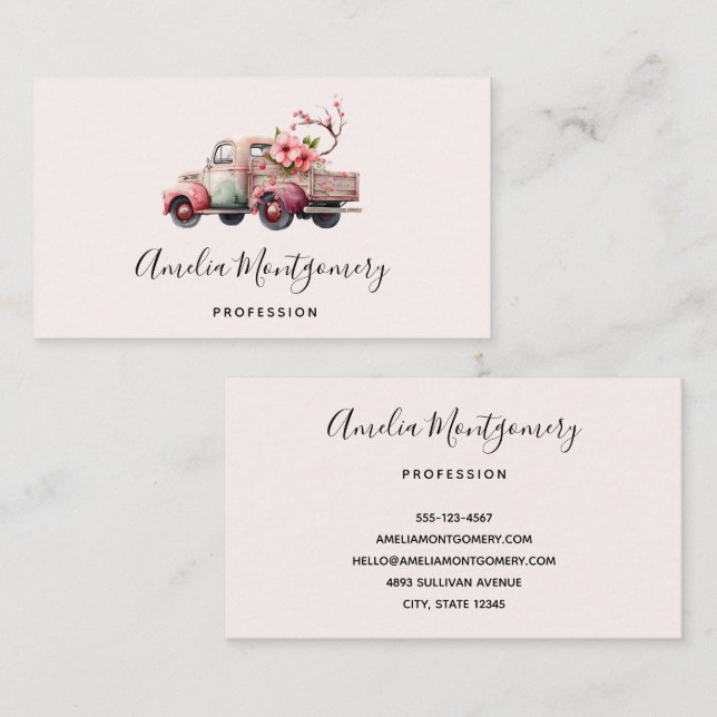 Pink Vintage Farmer's Truck Business Card (Front/Back)