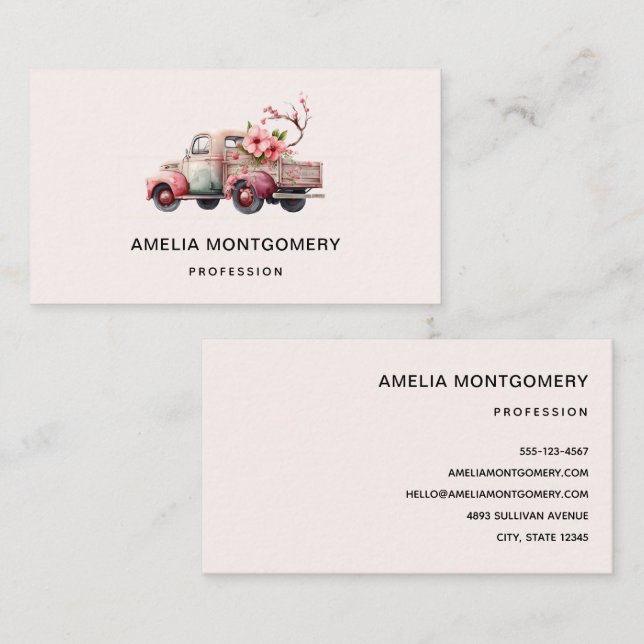 Pink Vintage Farmer's Truck Business Card (Front/Back)