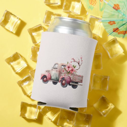 Pink Vintage Farmers Truck Can Cooler