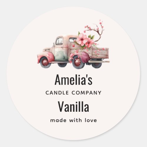 Pink Vintage Farmers Truck Candle Business Classic Round Sticker