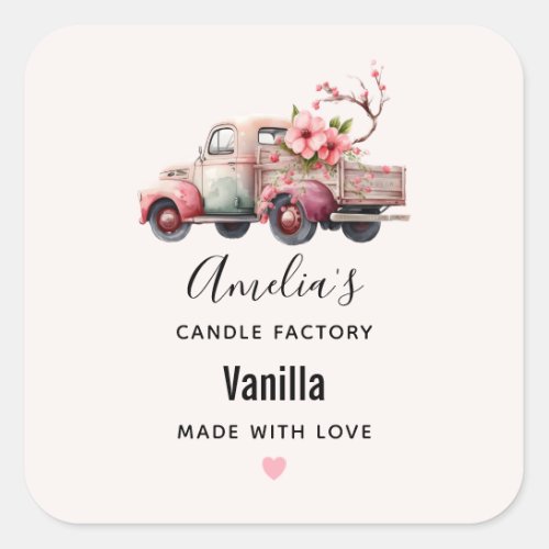 Pink Vintage Farmers Truck Candle Business Square Sticker
