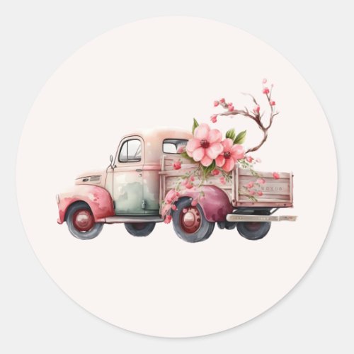 Pink Vintage Farmers Truck Classic Round Sticker