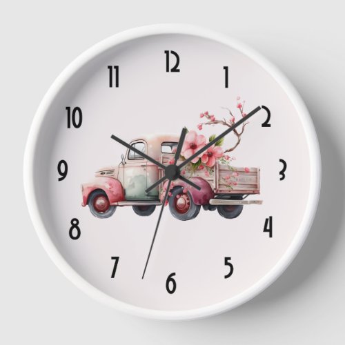Pink Vintage Farmers Truck Clock