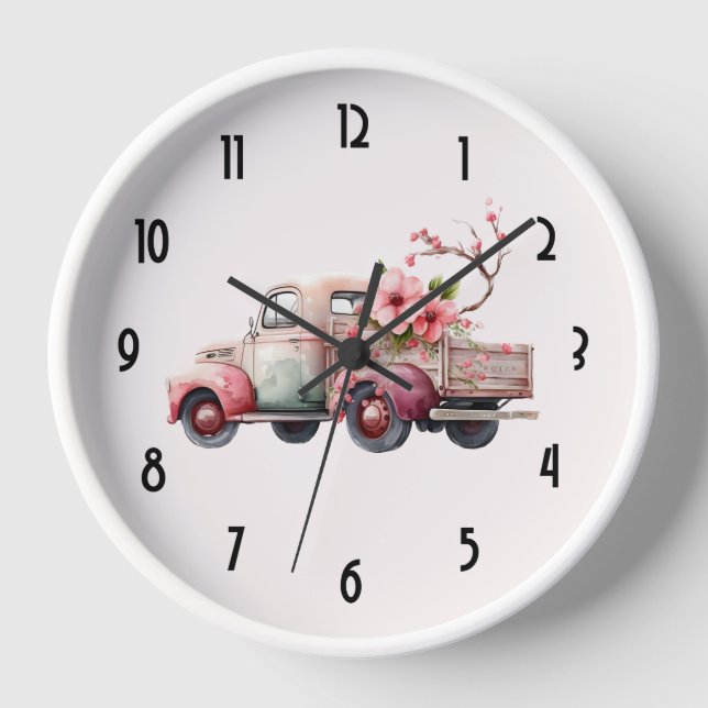 Pink Vintage Farmer's Truck Clock (Front)