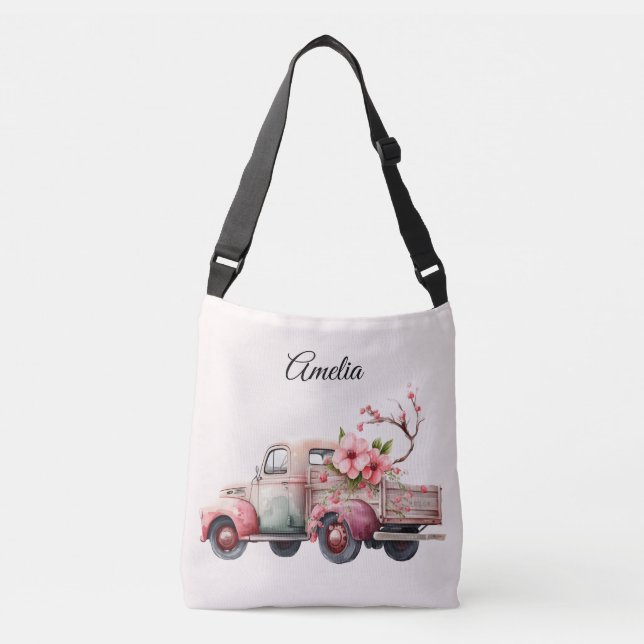 Pink Vintage Farmer's Truck Crossbody Bag (Front)
