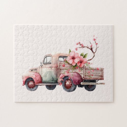 Pink Vintage Farmers Truck Jigsaw Puzzle