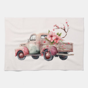 Pink Vintage Farmer's Truck Kitchen Towel