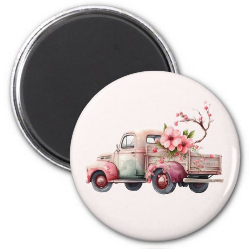 Pink Vintage Farmers Truck Magnet
