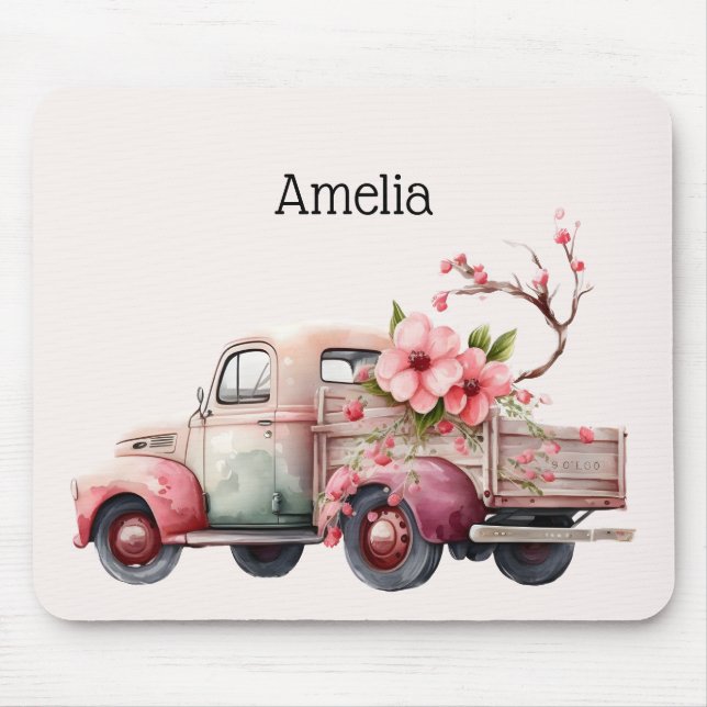 Pink Vintage Farmer's Truck Mouse Pad (Front)