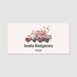 Pink Vintage Farmer's Truck Name Tag