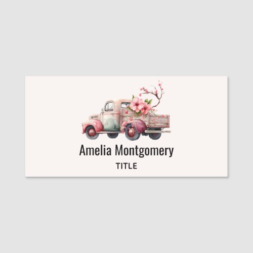 Pink Vintage Farmers Truck Name Tag
