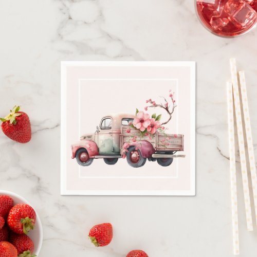 Pink Vintage Farmers Truck  Napkins