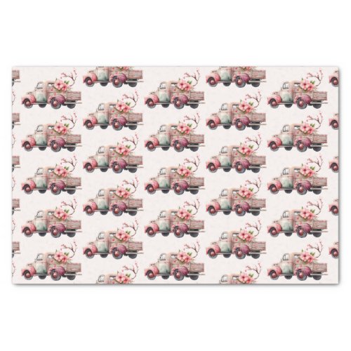 Pink Vintage Farmers Truck Pattern Tissue Paper