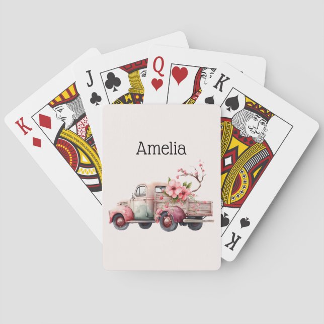 Pink Vintage Farmer's Truck Poker Cards (Back)