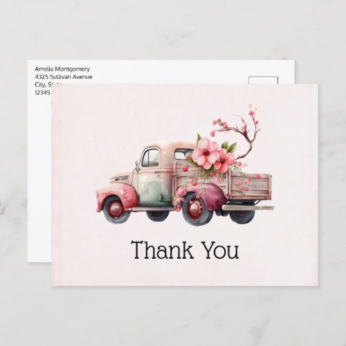Pink Vintage Farmers Truck Postcard