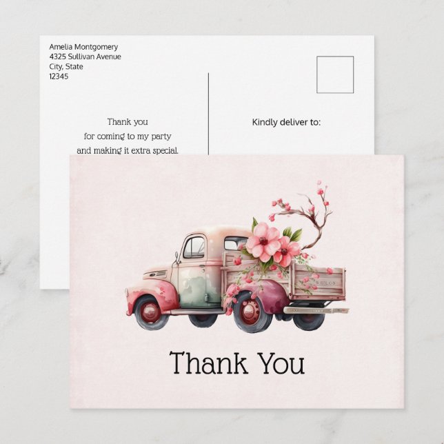 Pink Vintage Farmer's Truck Postcard (Front/Back)