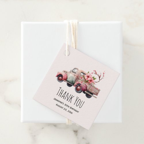Pink Vintage Farmers Truck Thank You Favor Tags