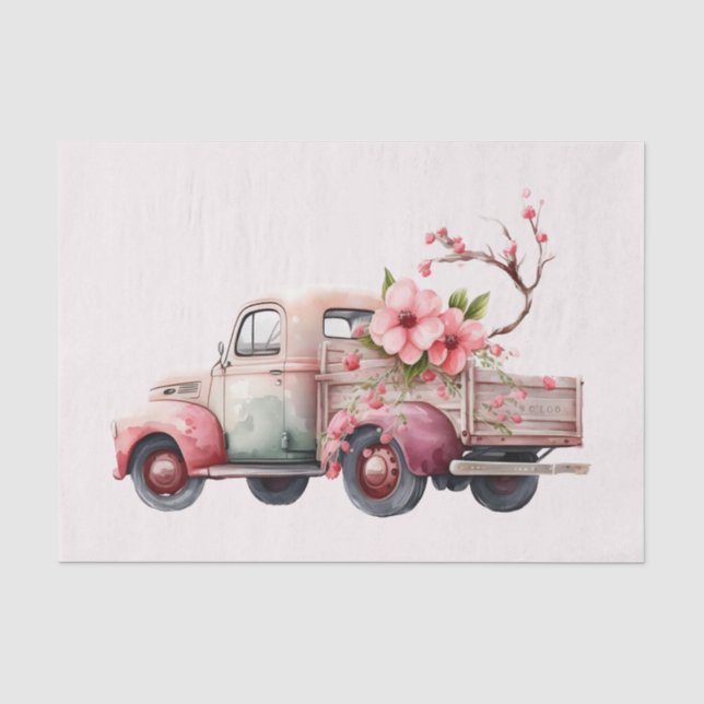 Pink Vintage Farmer's Truck Tissue Paper (Front)