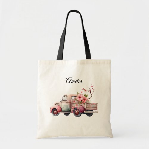 Pink Vintage Farmers Truck Tote Bag