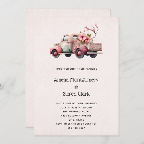 Pink Vintage Farmers Truck Wedding Invitation