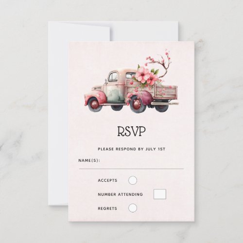 Pink Vintage Farmers Truck Wedding RSVP Card