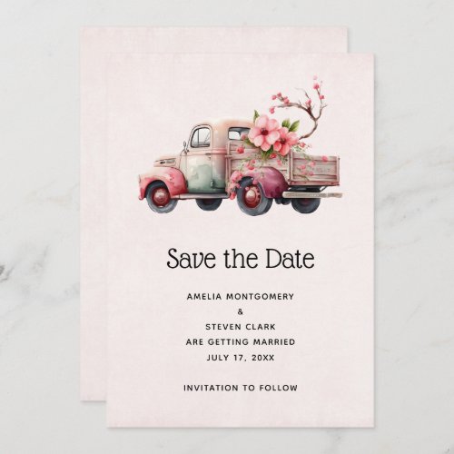 Pink Vintage Farmers Truck Wedding Save The Date