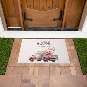Pink Vintage Farmer's Truck Welcome Doormat