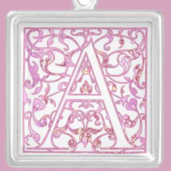 Pink Vintage Filigree Letter A Silver Plated Necklace by Cardgallery at Zazzle
