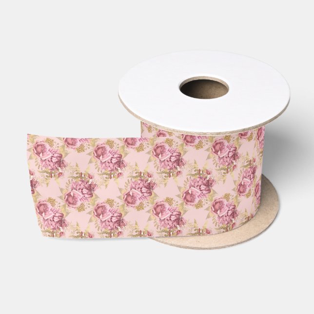 Pink Vintage Floral 3-Inch Satin Ribbon (Spool)