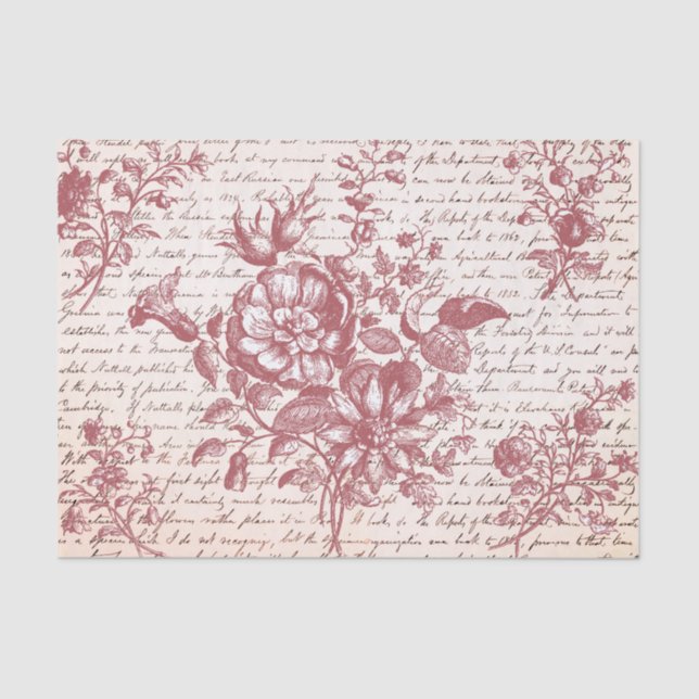 Pink Vintage Floral and Script Tissue Paper (Front)