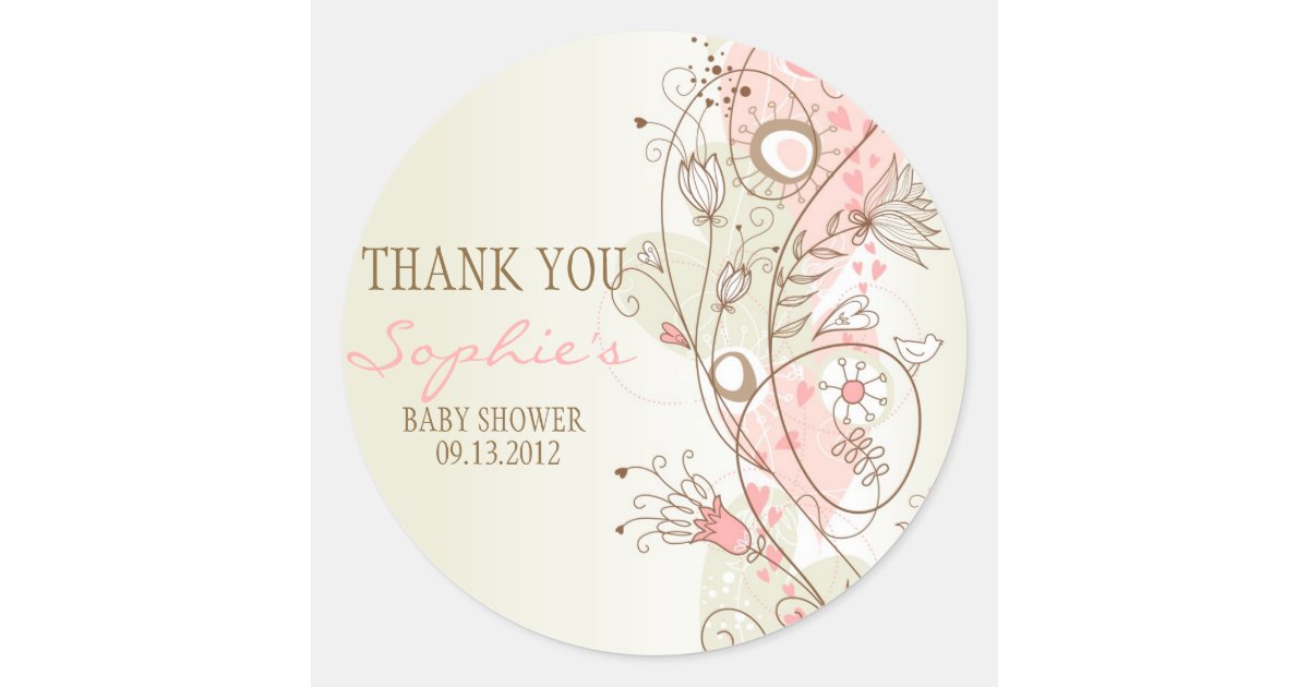 Pink Vintage Floral Baby Shower Thank You Sticker | Zazzle