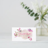 Pink Vintage Floral business cards (Standing Front)