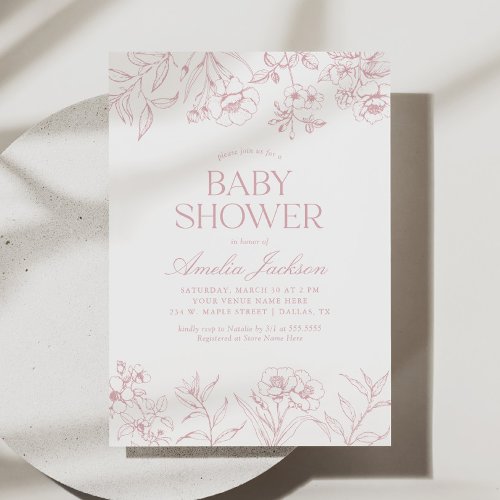 Pink Vintage Floral Chinoiserie Baby Shower Invitation