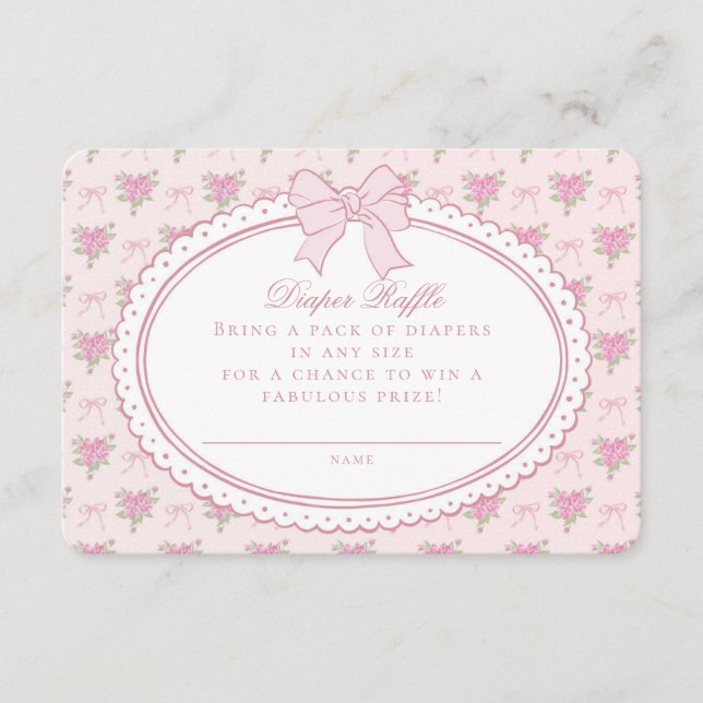 Pink Vintage Floral Diaper Raffle Invite Insert (Front)