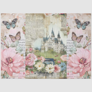 Pink Vintage Floral Ephemera Collage Decoupage Tissue Paper