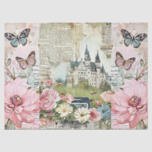 Pink Vintage Floral Ephemera Collage Decoupage Tissue Paper