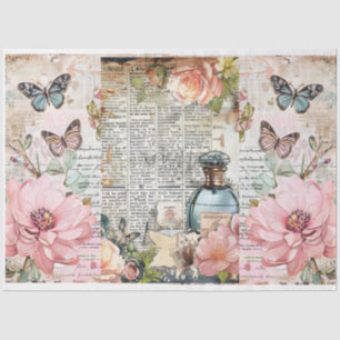 Pink Vintage Floral Ephemera Collage Decoupage Tissue Paper