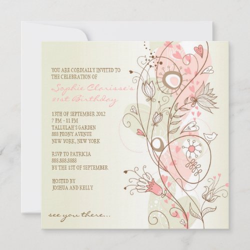 Pink Vintage Floral Feminine Birthday Invitations